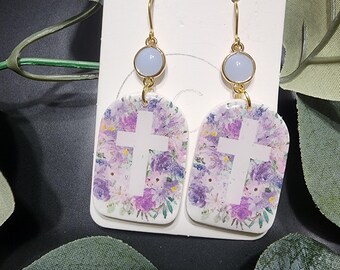 Purple Cross Polymer Clay Earrings