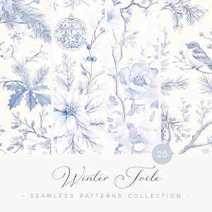 Motifs floraux d'hiver sans couture, motifs floraux de Noël, papiers numériques chinoiseries, papiers numériques d'hiver, motifs vintage sans couture