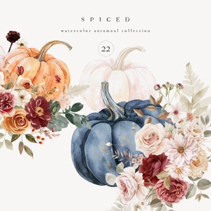Aquarell Herbst Clipart, Kürbis Clipart, Herbstblumen, Herbststräuße, Herbst Clipart Sammlung, Herbst, Dahlie, Rose, Kürbis
