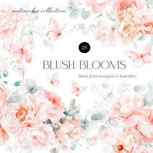 Aquarell Blush Blumen, Aquarell Blush Schmetterlinge, DIY Clipart, Blush Peony, Blush Rose, Blumensträuße Clipart, Hochzeit Clipart
