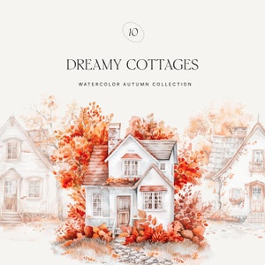 Watercolor Clipart, Autumn Clipart, Cottages Clipart, Houses Clipart, Watercolor Autumn Houses, Autumn Scape, Watercolor Autumn, Fall Season