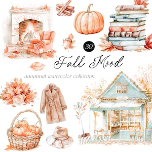 Watercolor Fall Clipart: Autumn Pumpkin Graphics (30 PNG)
