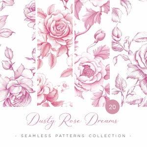 Chinoiserie naadloze bloemenpatronen, vintage bloempatronen, stoffige roze digitale papieren, vintage clipart, vintage stoffige roze patronen