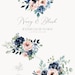Watercolor Navy and Blush Floral Bouquets Clipart, Watercolor Blush ...