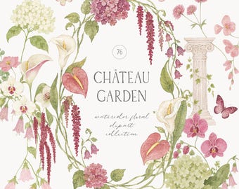 Château Garden Florals - Romantic Watercolor Floral Clipart & Arrangements