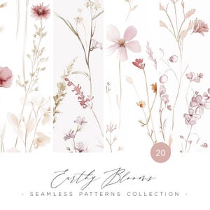 Aquarelles motifs de fleurs sauvages sans couture, motifs neutres de fleurs sauvages, motifs floraux terreux, motifs de fleurs sauvages sans couture