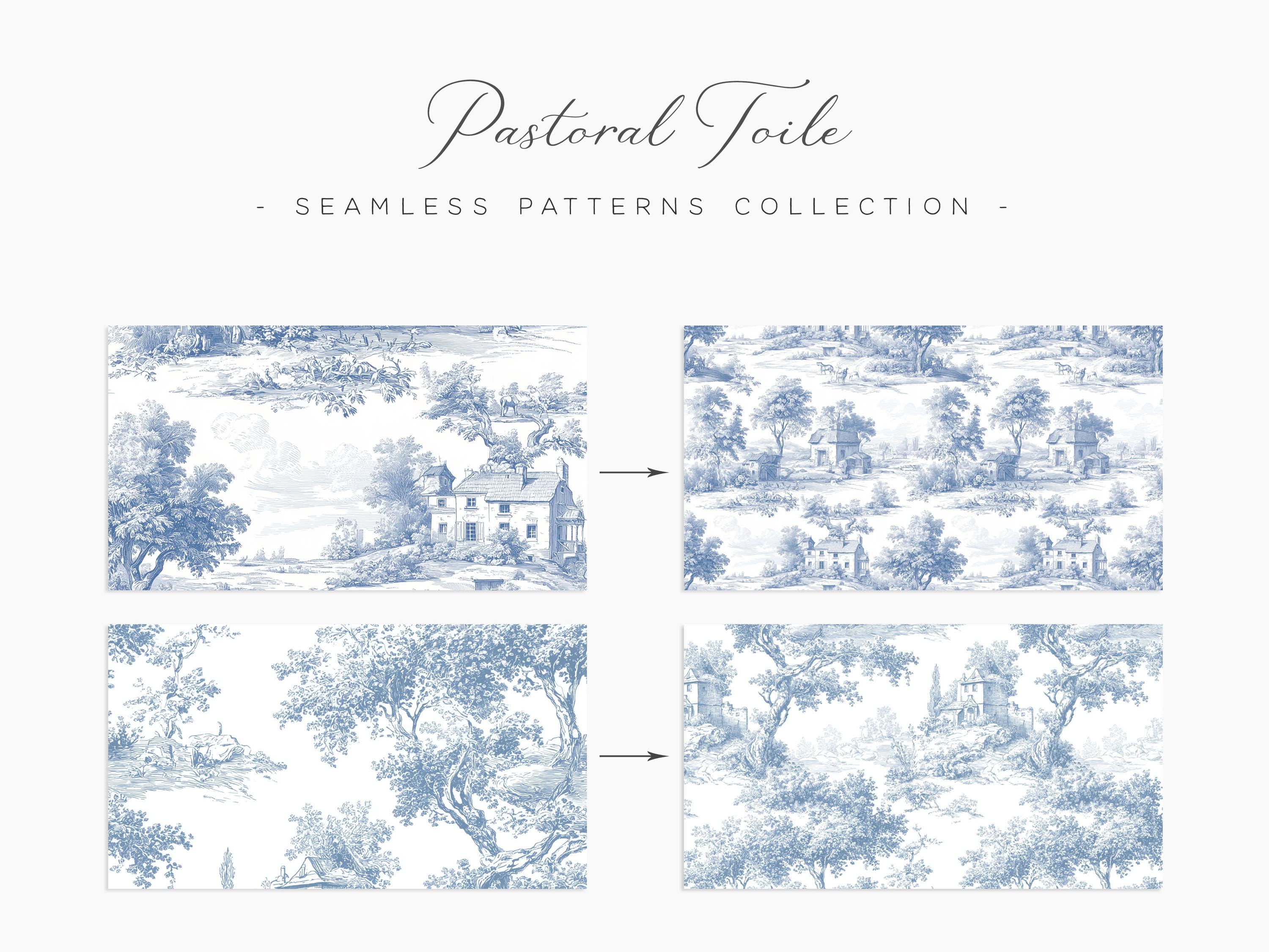 Ink Blue Toile De Jouy Seamless Patterns: French Vintage Floral (JPG ...