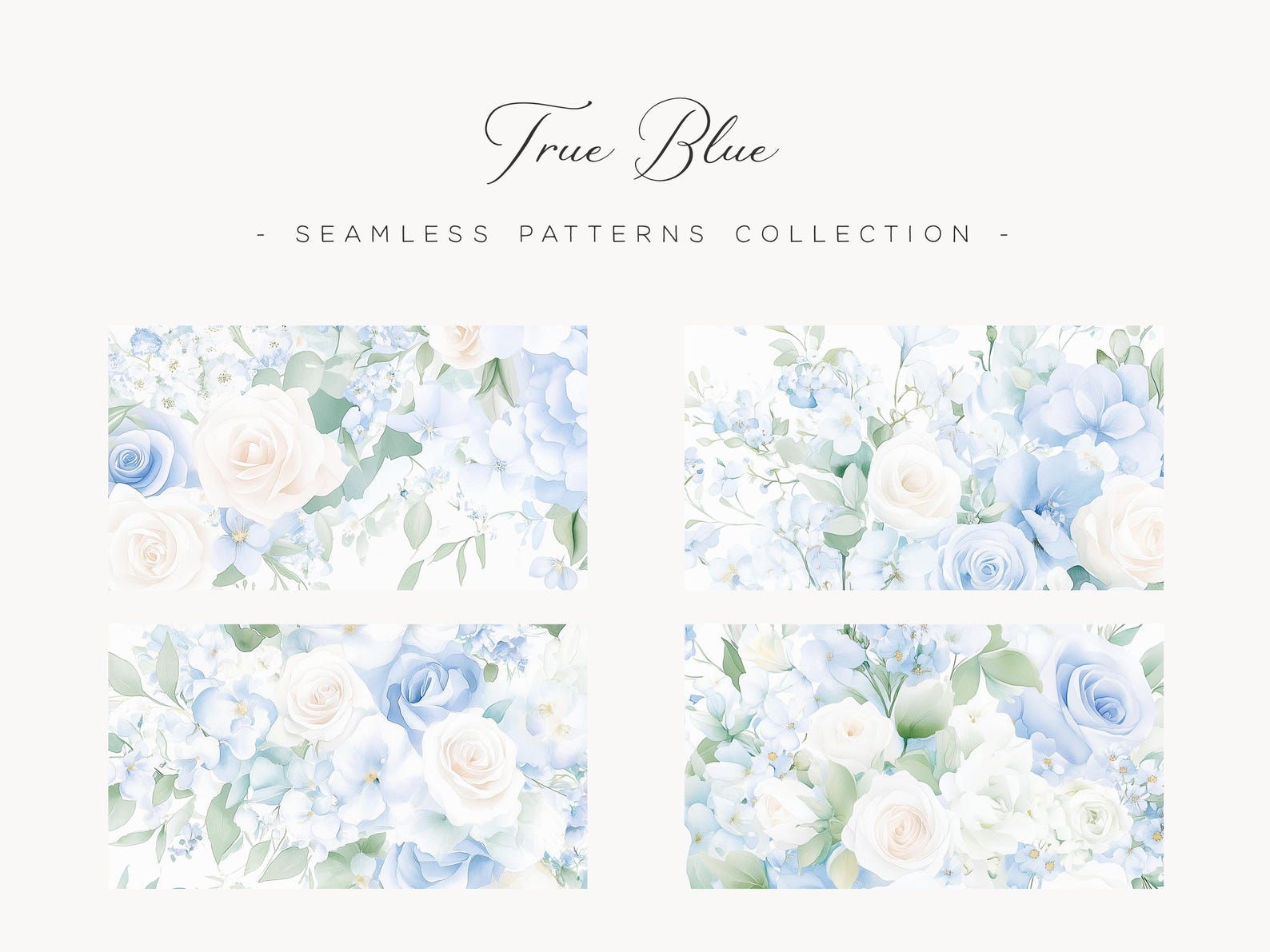 Dusty Blue Floral Seamless Patterns: Watercolor Roses (digital Download ...