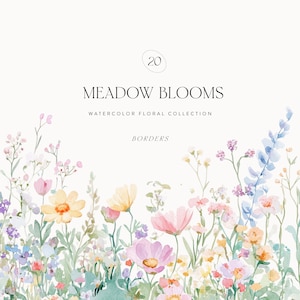 Aquarelle florale bordure des cliparts, bordures de fleurs sauvages, clipart printemps et été, clipart mariage, journalisation, licence étendue illimitée