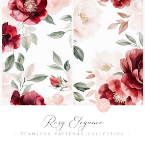 Aquarelles motifs floraux sans couture, pivoine fard à joues, rose bordeaux, rose et pivoine, motifs sans couture de fleurs fard à joues et rouge foncé