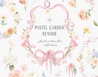 Pastel Garden Reverie – Romantic Watercolor Floral Clipart, Cottage Garden Flowers