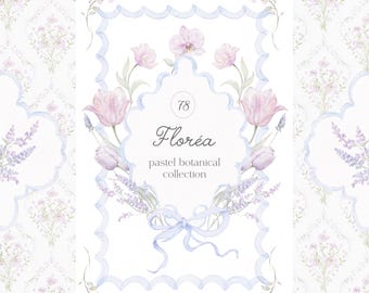 Watercolor Pastel Botanical Clipart Collection