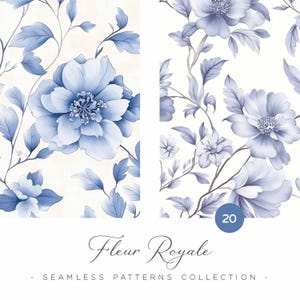 Watercolor Floral Seamless Patterns, Baroque Floral Patterns, Blue Flowers Digital Papers, Vintage Clipart, Vintage Style, Seamless Patterns