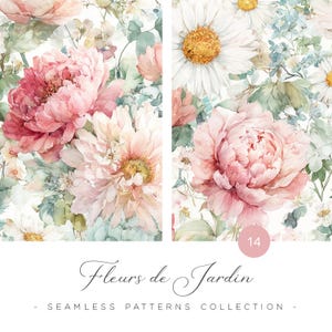 Naadloze aquarel bloemenpatronen, vintage bloempatronen, pioenrozen en wilde bloemen, tuinbloemen, naadloze patronen, pastelpatronen