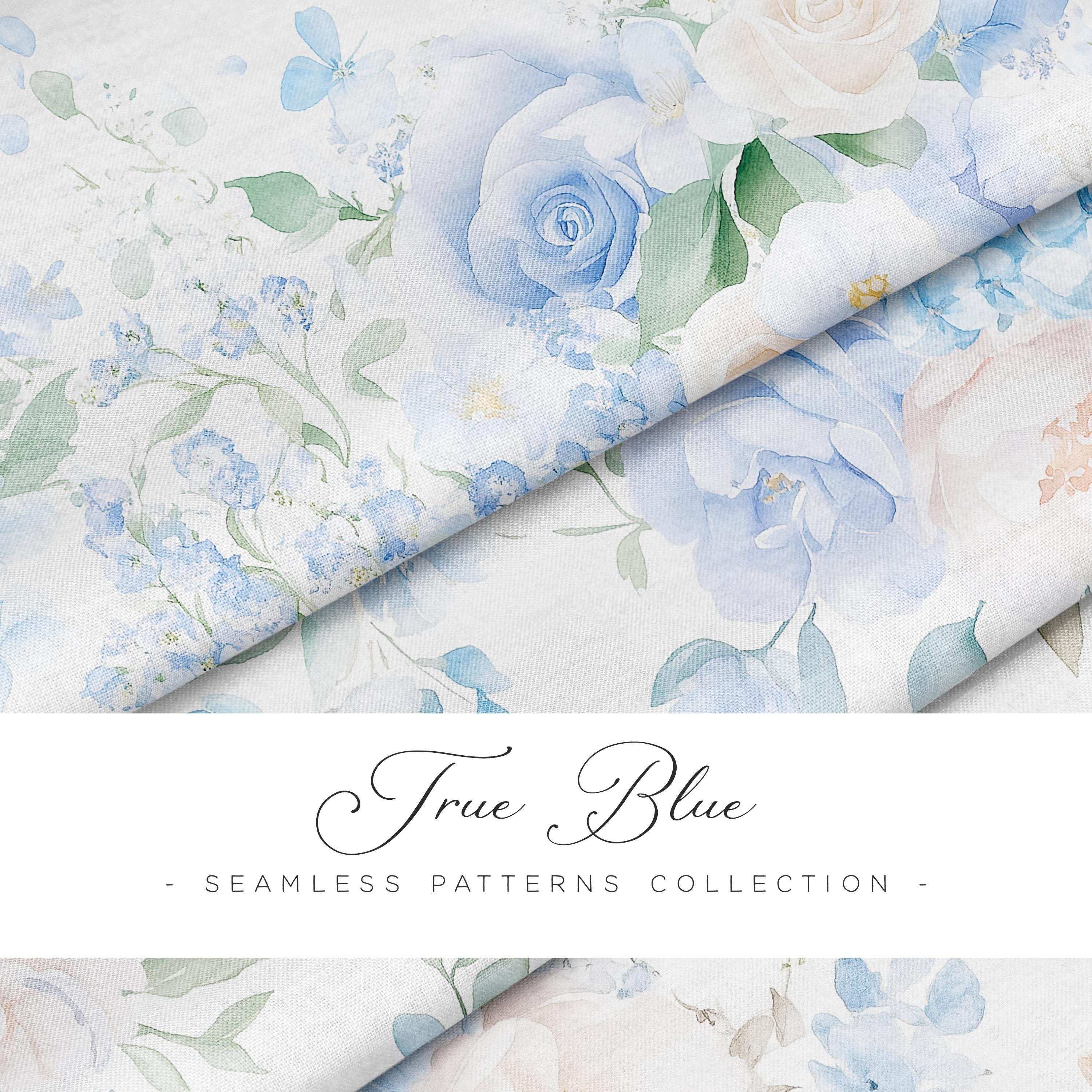 Dusty Blue Floral Seamless Patterns: Watercolor Roses (digital Download ...