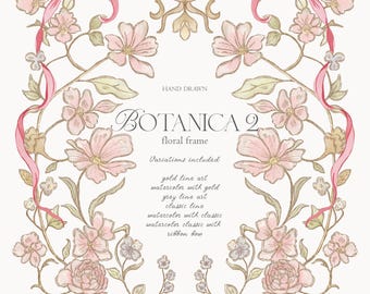 Hand Drawn Pastel Botanical Frame Set with Line Art - No AI