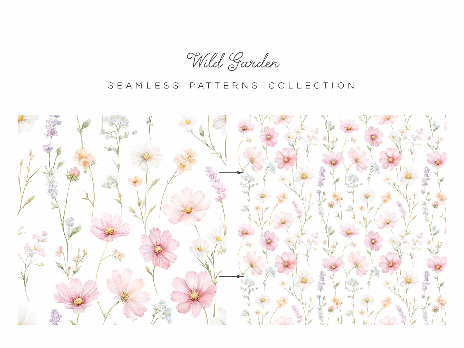 Pastel Blush Wildflowers Seamless Patterns: Watercolor Floral Digital ...