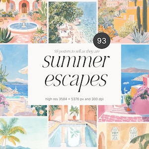 Collectie aquarelposters, Zomervakantie, Reisposters, Griekenland, Marokko, Italië, Spanje, Frankrijk, Tropische landschappen, Zeegezichten