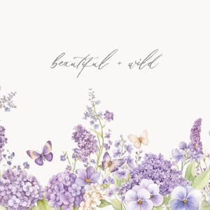 Watercolor Purple Floral Clipart: Lilac, Hydrangea (Digital Download) image 4