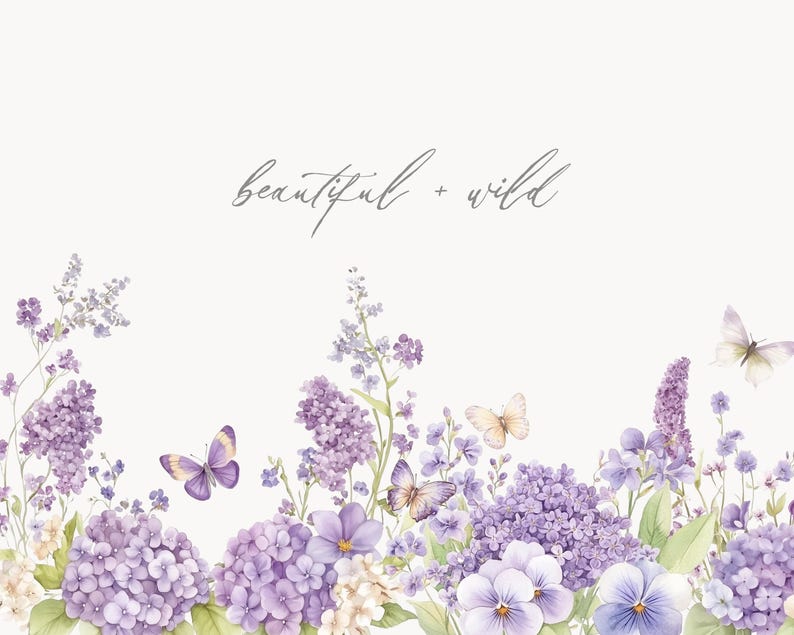 Watercolor Purple Floral Clipart: Lilac, Hydrangea (Digital Download) image 4