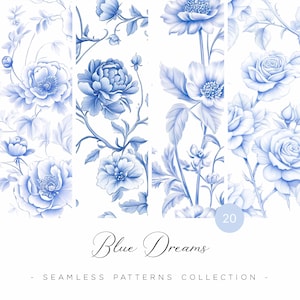 Chinoiserie Floral Seamless Patterns, Vintage Floral Patterns, Chinoiserie Digital Papers, Vintage Clipart, Vintage Style Seamless Patterns