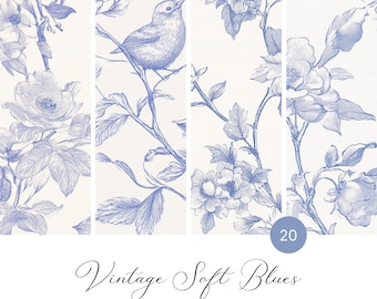 Blue Chinoiserie Floral Seamless Patterns: Vintage Digital Papers (JPG)