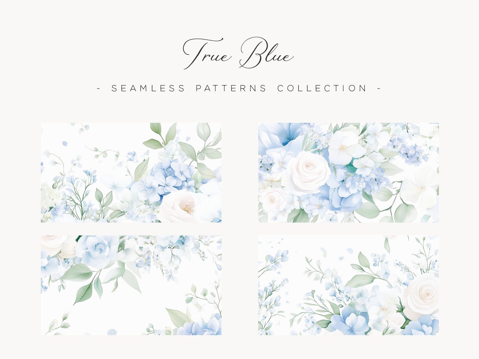 Dusty Blue Floral Seamless Patterns: Watercolor Roses (digital Download ...