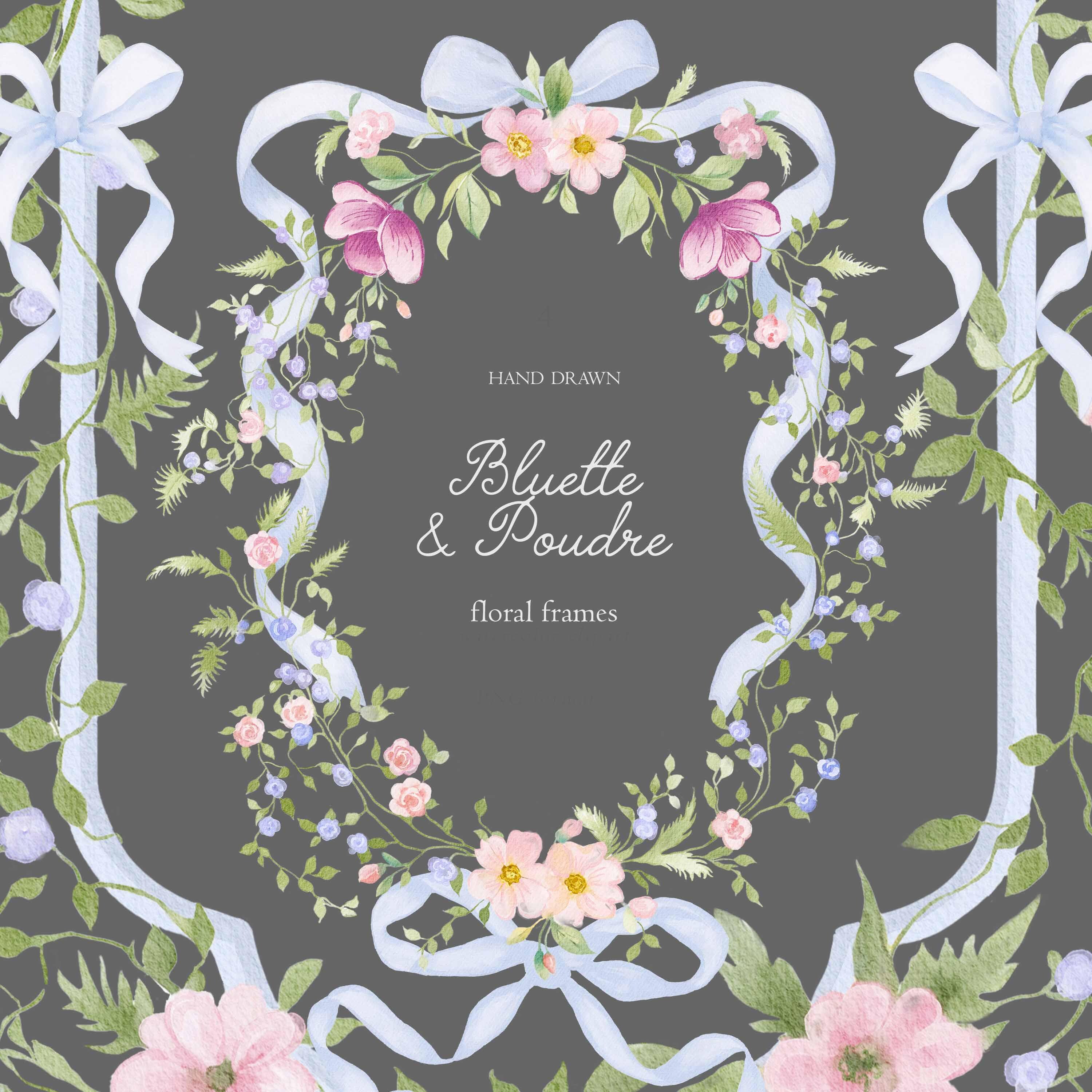 Hand Drawn Pastel Botanical Frames Set With Ribbon Bows - Etsy