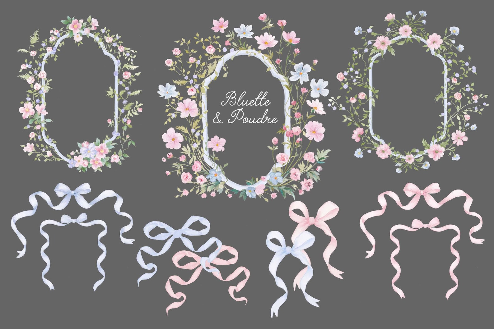 Hand Drawn Pastel Botanical Frames Set With Ribbon Bows - Etsy