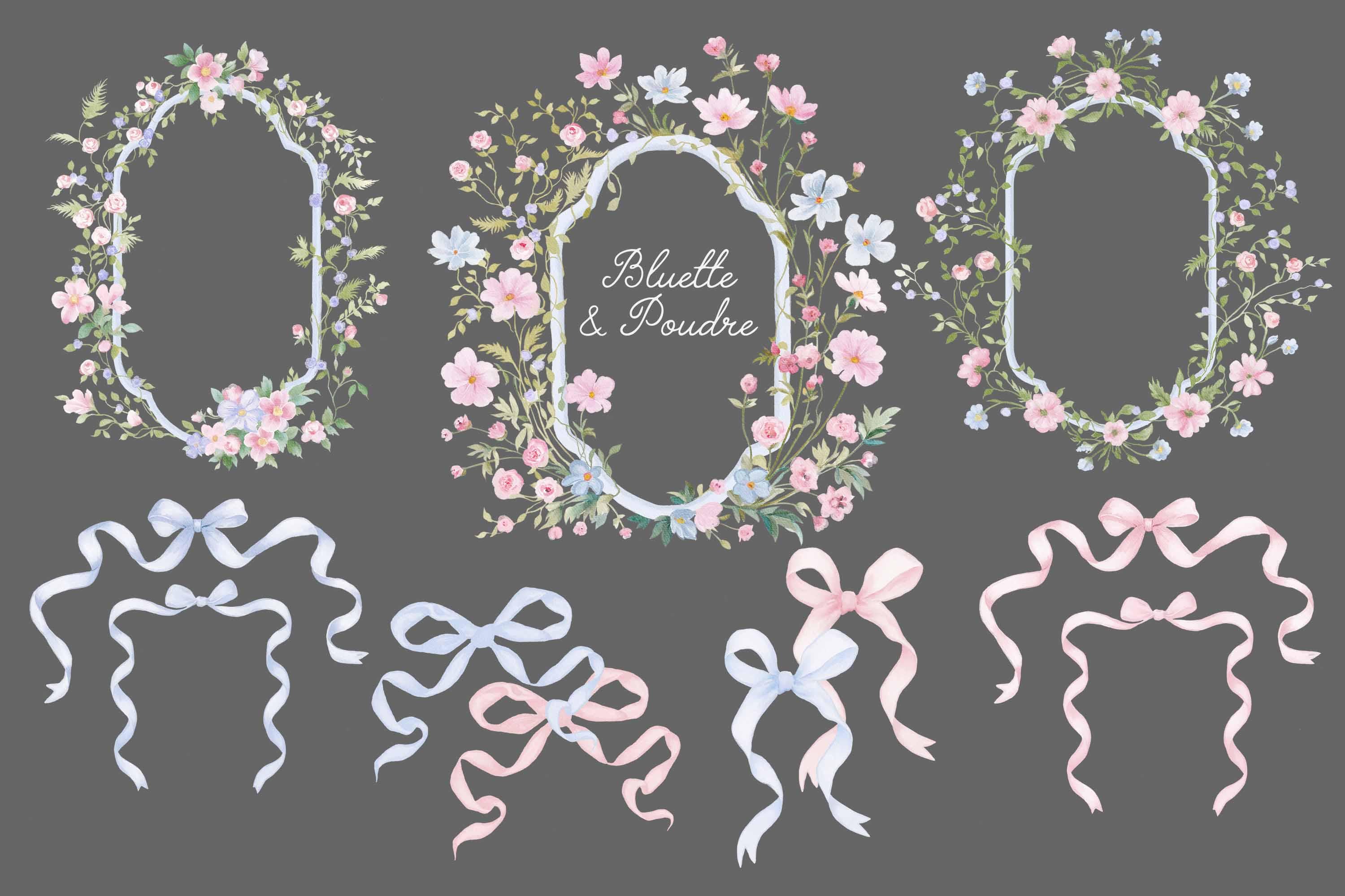 Hand Drawn Pastel Botanical Frames Set With Ribbon Bows - Etsy