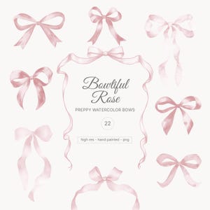 Clipart di nastri Coquette rosa acquerello, Clipart di Coquette, Nastri semplici, Motivi senza cuciture con fiocchi rosa cipria, Set di clipart di nastri con fiocchi rosa cipria