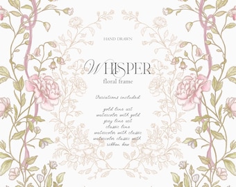 Hand Drawn Pastel Botanical Frame Set with Line Art - No AI