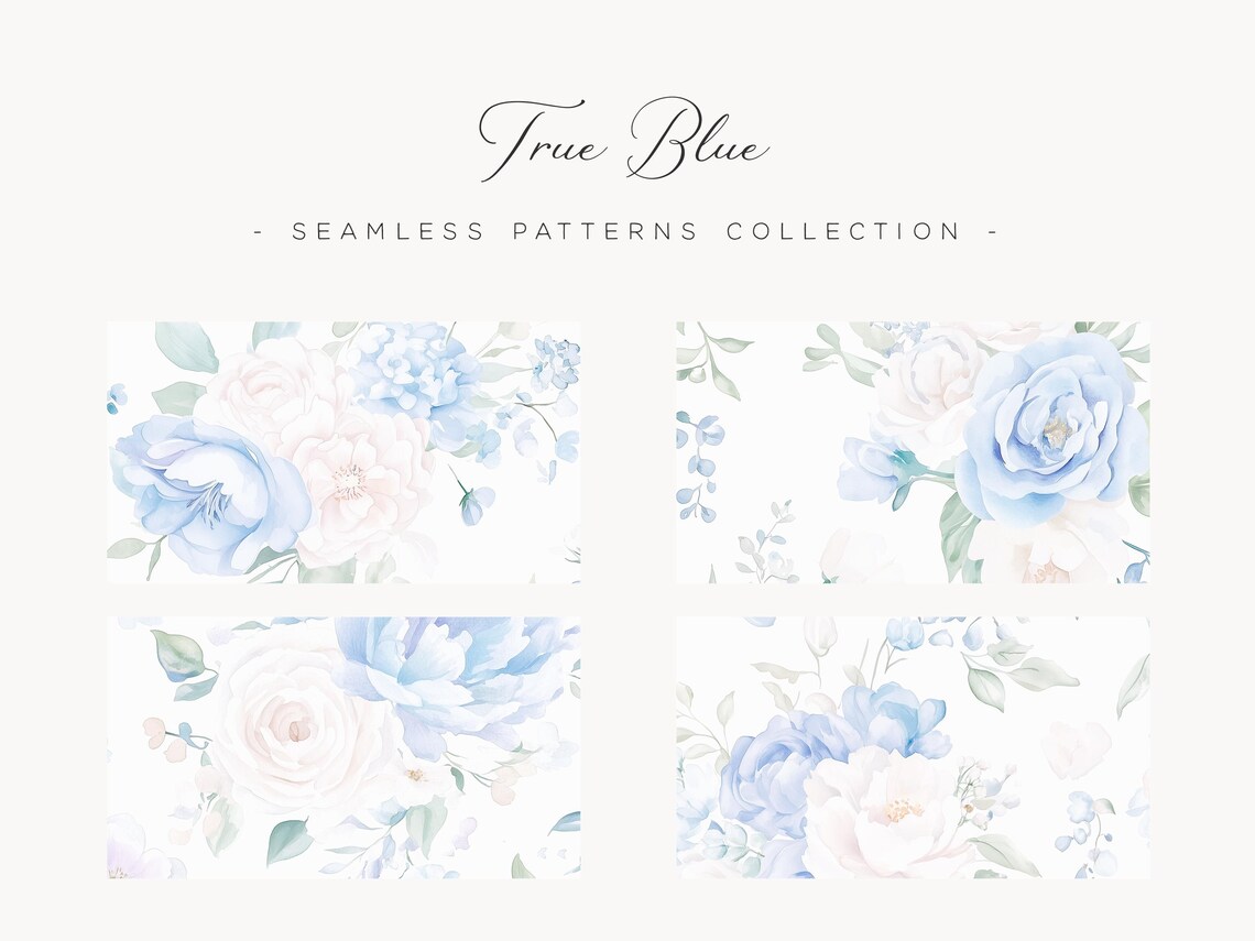 Dusty Blue Floral Seamless Patterns: Watercolor Roses (digital Download ...