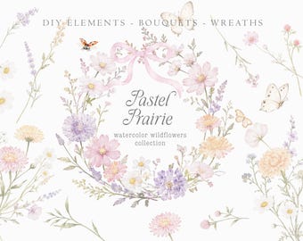 Pastel Wildflower Watercolor Clipart, Botanical Floral PNG, Cottagecore Garden Elements (Commercial Use)