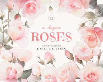 Watercolor Roses Clipart, Hand Painted Flowers, Blush Roses Arrangements