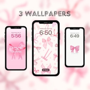 ピンクのリボン柄iPhone壁紙（3枚セット）