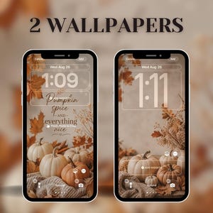 Pumpkin Spice hösttapetpaket, neutrala höstlöv (digital nedladdning)