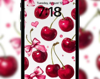 Sfondo rosa ciliegia per iPhone: fiocchi e cuori (download digitale)