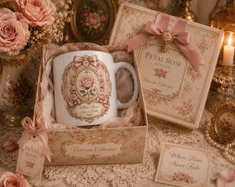 Viktorianische Rosen-Kaffeetasse – „Wo Rosen niemals verblühen“ – Elegante Teetasse mit Blumenmuster, Vintage-Geschenk im Cottagecore-Stil, romantische Rosentasse