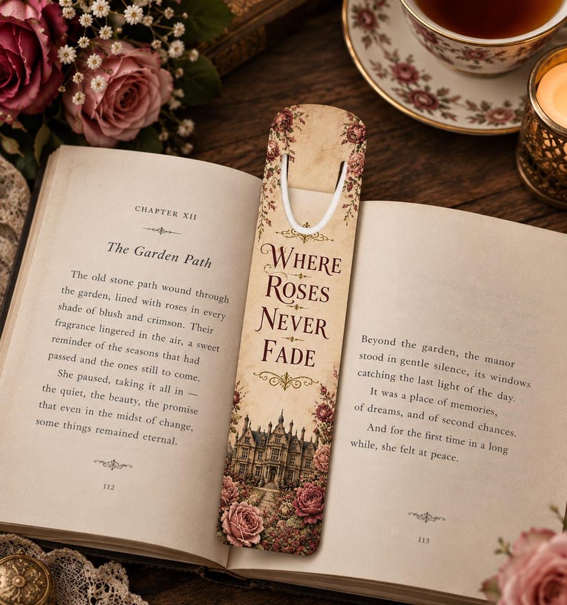 Vintage-Lesezeichen aus Metall mit Blumenmuster, Rosen-Lesezeichen für Bücherliebhaber, viktorianisches Buchaccessoire, romantisches Geschenk für Leseratten, Lesezeichen im Cottagecore-Stil Bild 3