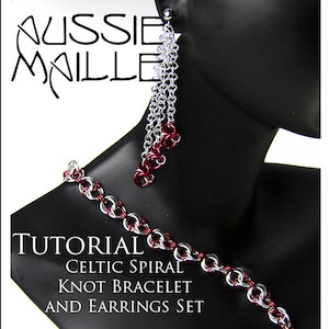 Op de afbeelding: Een zilveren en rode Keltische spiraal-knoop armband en bijpassende oorbellen. De tutorial voor deze sieradenset is getiteld "Celtic Spiral Knot Bracelet and Earrings Set".