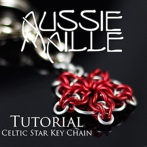 May include: A red Celtic star keychain with a silver ring. The keychain is made of metal wire and has a tutorial for making it.