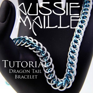 May include: A tutorial for making a Dragon Tail bracelet using a two-tone chainmail pattern. The bracelet is made with silver and blue rings.