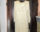 Vtg 80s does 20s 2 pc Creme Satin Lace Dress Scott McClintock S