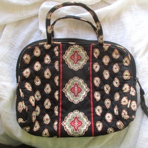 Vintage 90s Vera Bradley Classic Black Purse Sm Cosmetic Case Mesh Pockets Handles