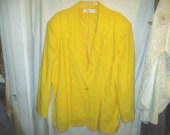 Vintage 80s Ladies Yellow Blazer Jacket Plus 24 Cotton Blend One Button Deene