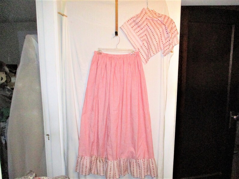 Vintage Handmade Red White Stripe Prairie Skirt /& Scarf M
