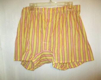 Boxer M pour homme vintage à rayures jaunes rouges des années 70 Brent