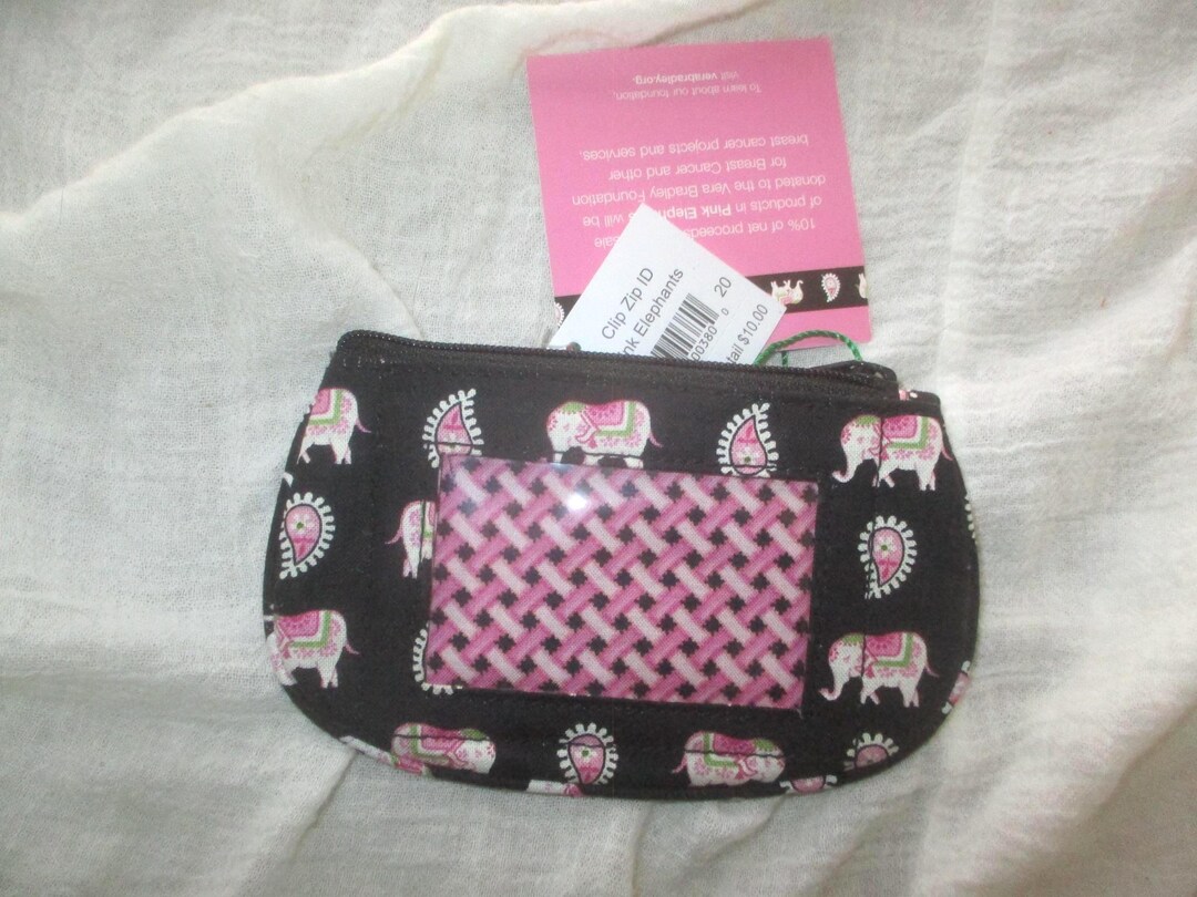 Vintage 00s Vera Bradley Pink Elephants Clip Zip ID Change Holder