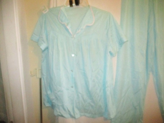 Vintage 60s Light Blue Pajama Set L Ladies Nylon … - image 5